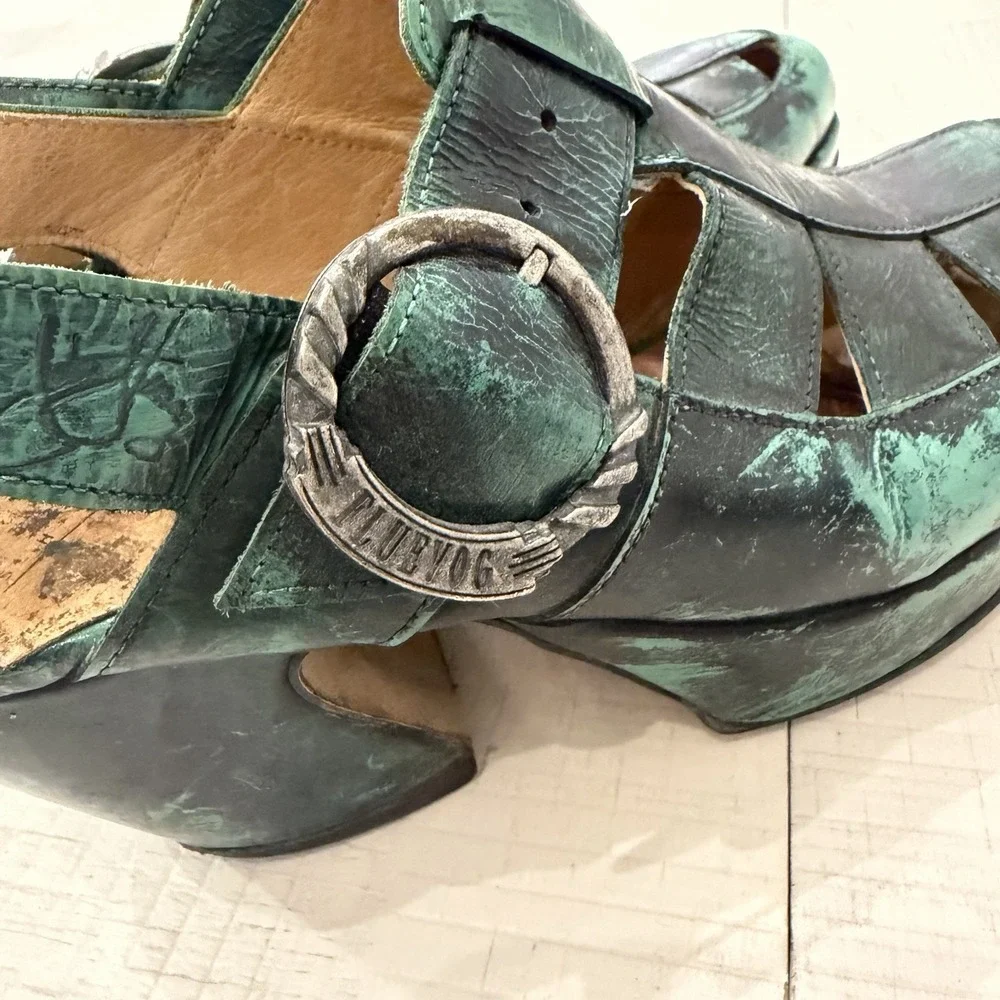 John Fluevog Prepare Leader Size 7 Platform Green Black Chunky Leather Mary Jane - Picture 8 of 9